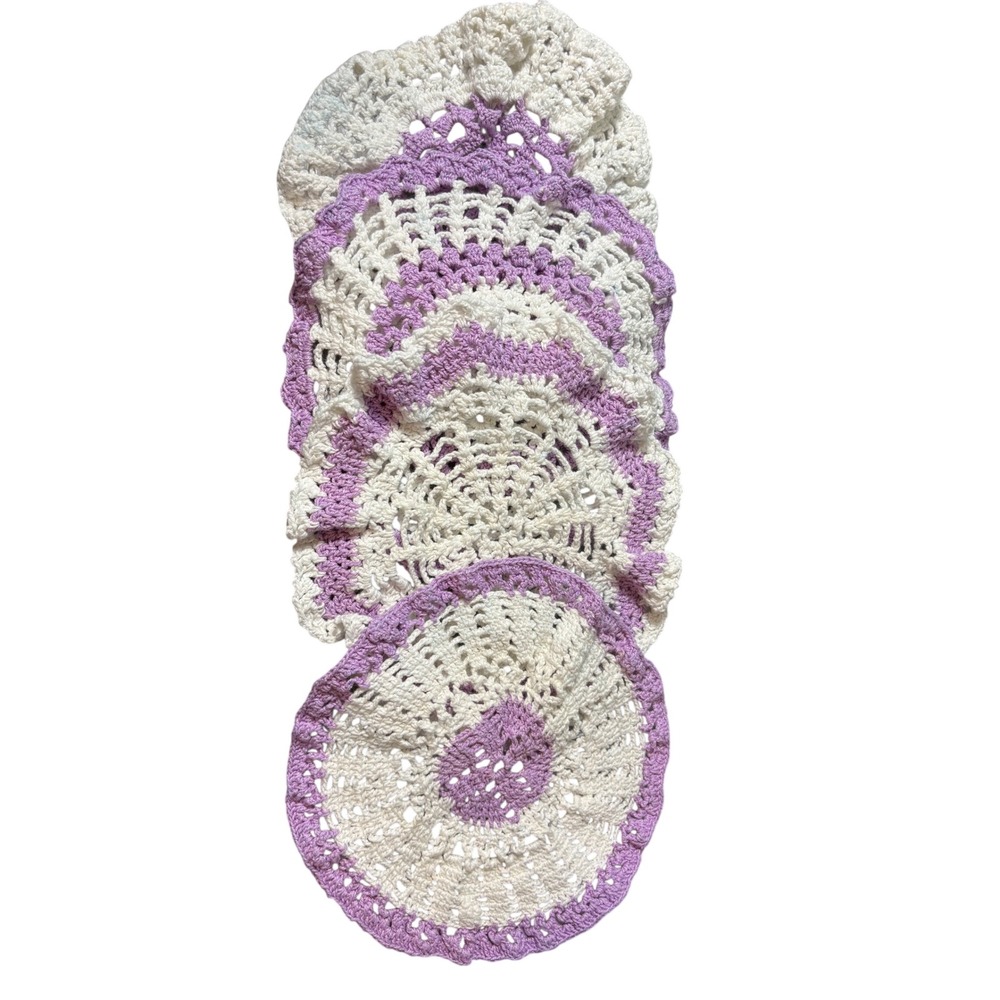 Set of 4 Purple and White Doilies approx 7-8 inches wide each